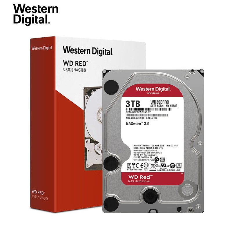 西部数据(WD)红盘 3TB SATA6Gb/s 64M 网络储存(NAS)硬盘(WD30EFRX)（五年质保）