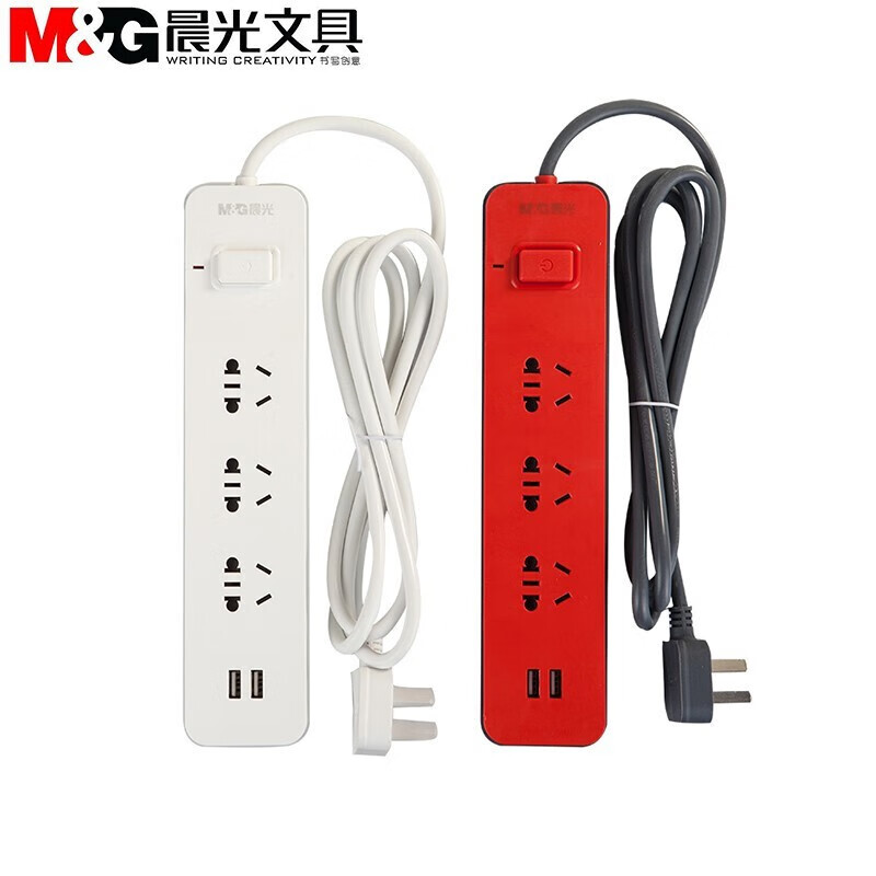 晨光（M&G）插排 插线板 三位1.8米带USB接口插座 排插高强度PP安全防护 AEA9