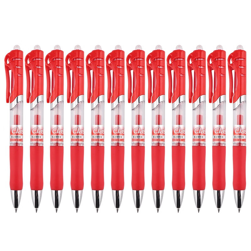 宝克（BAOKE）A35 0.5mm红色按动中性笔办公签字笔 子弹头水笔12支/盒【5盒装】