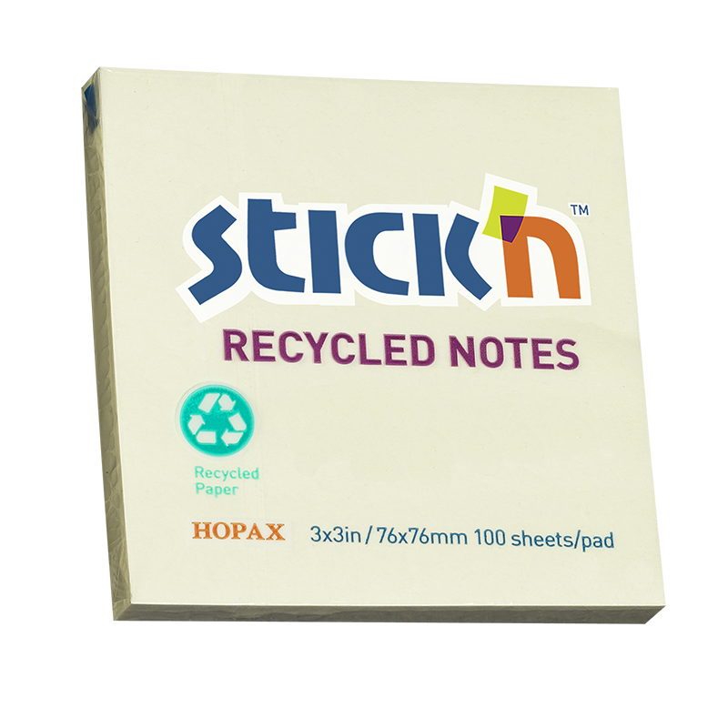 N次贴(stickn) 环保再生纸便条便利贴记事贴留言告事贴 76*76mm.黄色 36505(24本装)
