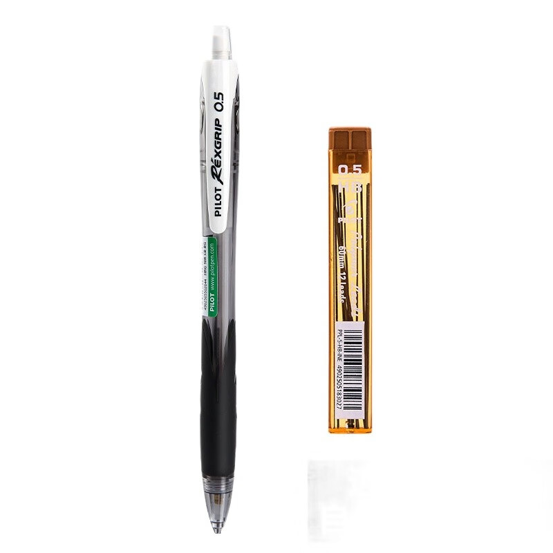 日本百乐（PILOT）自动铅笔0.5彩色杆小学生活动铅笔带橡皮擦头 透明黑(送铅芯)HRG10RCB5原装进口（10个装）