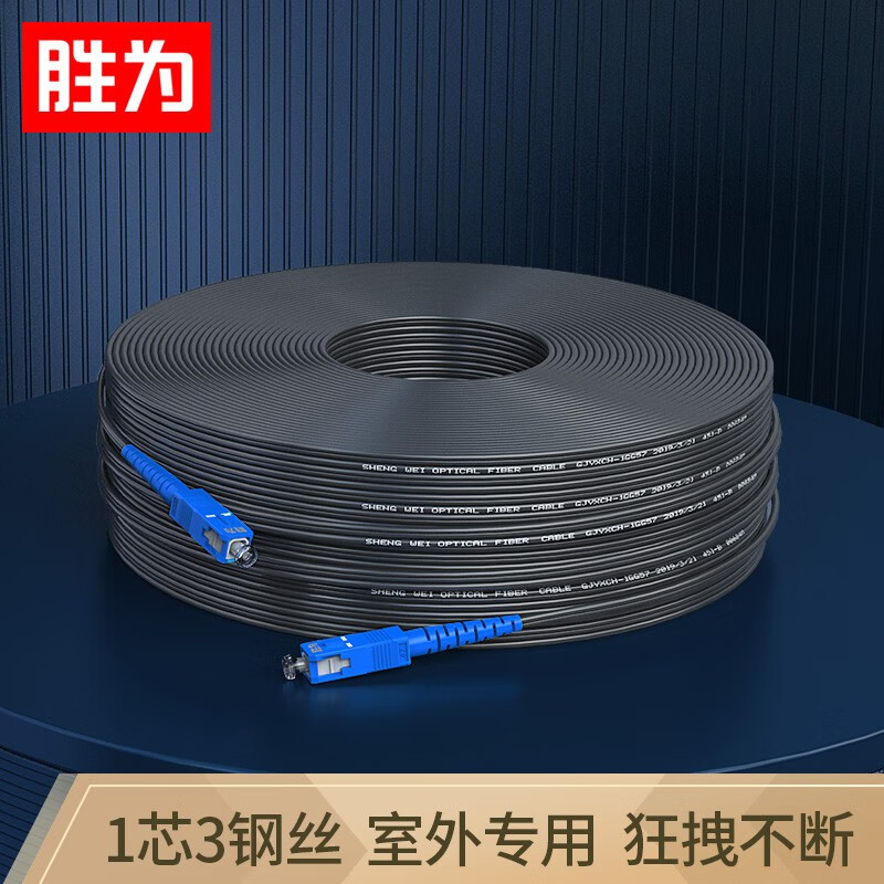 胜为（shengwei）电信级皮线光纤跳线 250米SC-SC室外单模单芯 1芯3钢丝低烟无卤网线成品光纤跳线 FSOP-2250