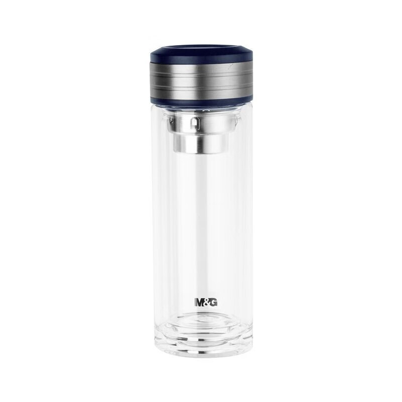 晨光（M&G）水杯 保温杯 双层隔热玻璃直杯350ml 学生办公用品 ARCN8293 蓝色单个装