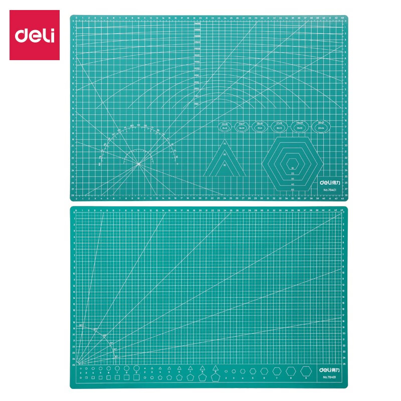 得力(deli)A2耐用PVC切割垫板桌垫 绿色78402【1只装】