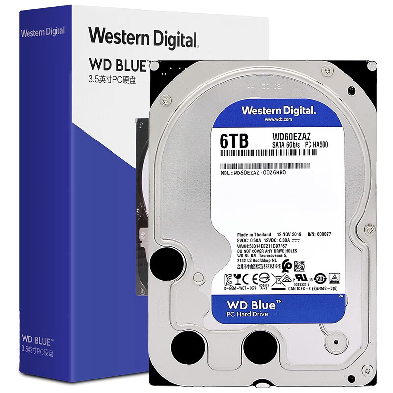 西部数据(WD)蓝盘 6TB SATA6Gb/s 5400转256MB 台式机械硬盘(WD60EZAZ)（2年包换）