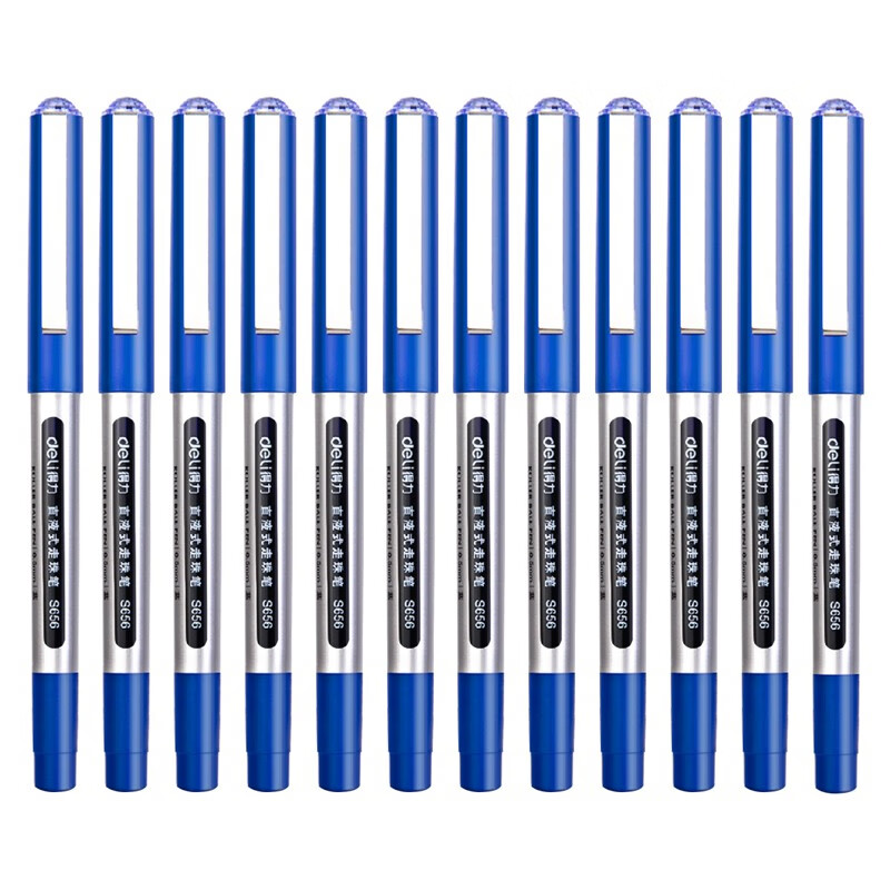 得力(deli)0.5mm蓝色直液式走珠签字笔学生考试中性笔 12支/盒S656 办公用品【2盒装】