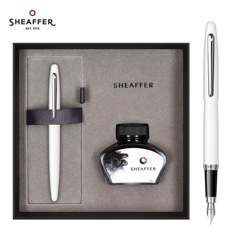 犀飞利（Sheaffer）VFM钢笔套装商务办公 学生 礼品签字笔笔墨套装 珍珠白亮漆