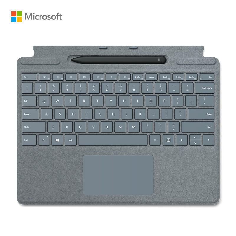 微软 Surface Pro X 冰晶蓝键盘盖+Slim Pen 典雅黑超薄触控手写笔 套