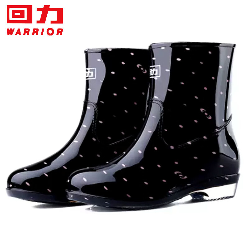 回力雨鞋女士款时尚雨靴水鞋水靴户外防水不易滑耐磨舒适HL523粉点黑37码