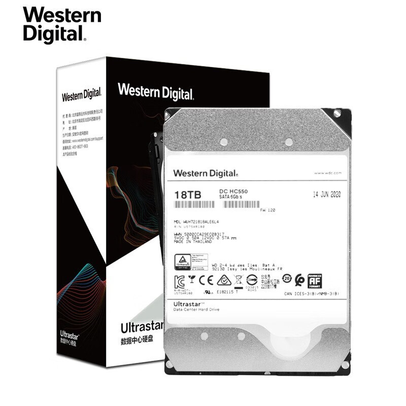 西部数据(Western Digital) 18TB HC550 SATA6Gb/s 7200转512M 氦气密封 企业级硬盘（WUH721818ALE6L4）
