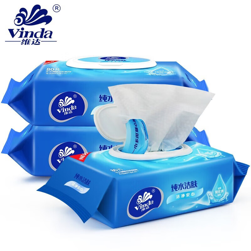 维达（vinda）vw1027 纯水洁肤母婴儿童湿纸巾 80片/包 3包