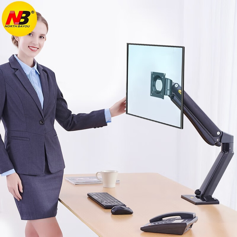 NB45 大屏加粗显示器支架 桌面万向电脑显示器支架 底座旋转升降液晶电脑支架臂 24-42英寸黑
