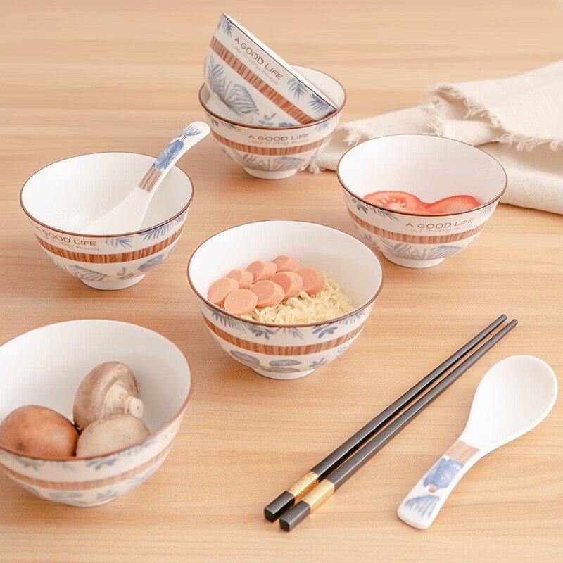 Debo德铂卡梅拉餐具套装家用陶瓷碗筷勺子套装12件