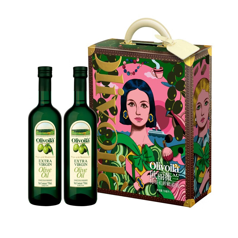 欧丽薇兰（Olivoila） 特级初榨橄榄油750ML*2 礼盒装设计师定制款 团购送礼礼
