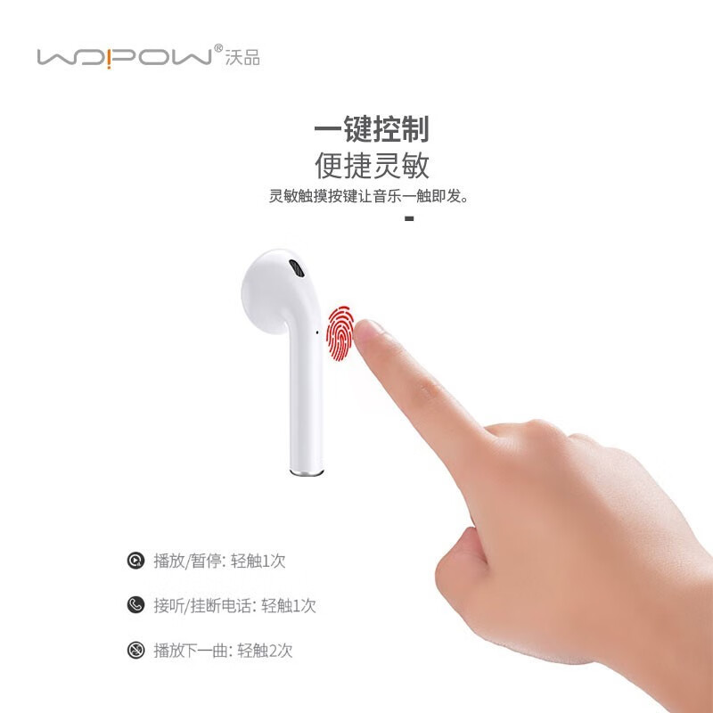 沃品（WOPOW）AirSolo-R 真无线单耳蓝牙耳机 半入耳式单耳耳机 蓝牙5.0 白色