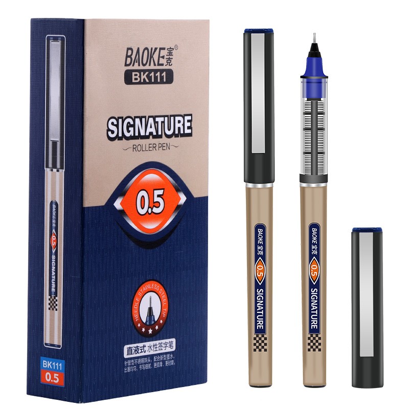 宝克（BAOKE）BK111 0.5mm蓝色直液式走珠笔针管头学生考试中性笔签字笔水笔 12支/盒【5盒装】