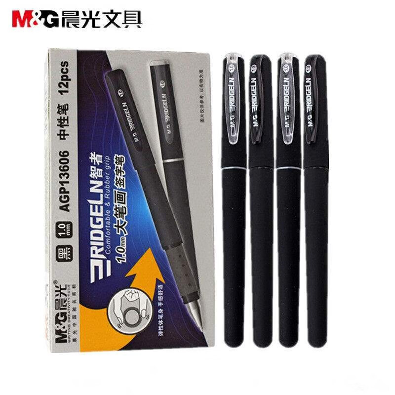 晨光文具 商务办公大容量加粗大笔画水笔签字笔 1.0MM AGP13606 12支/1盒 黑色