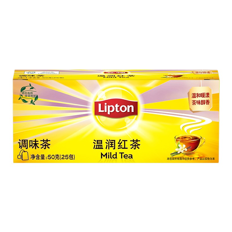 立顿Lipton 红茶 温润红茶叶 调味茶冲饮袋泡茶包2g*25 自营红茶
