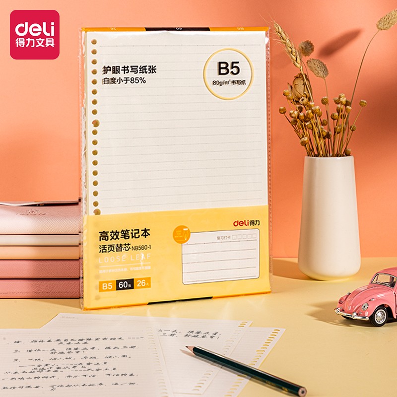 得力(deli) B5/60张活页笔记本替芯 26孔高效笔记格式替芯活页纸 NB560-1