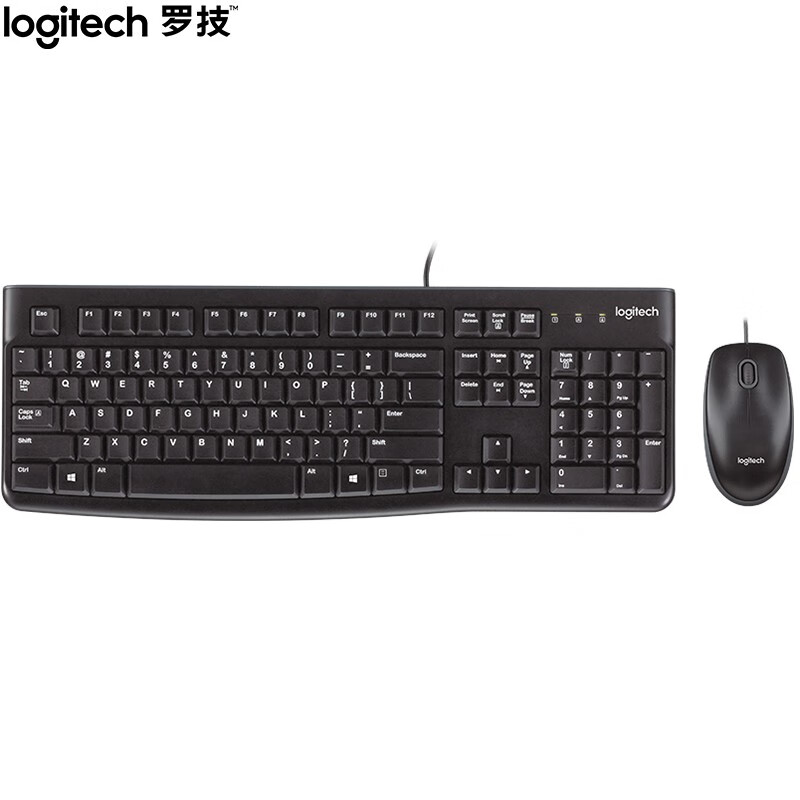 罗技（Logitech）MK120 键鼠套装 有线键鼠套装 电脑键盘 联想全尺寸 黑色