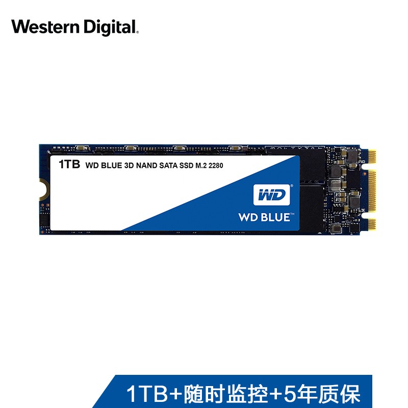 西部数据（WD）1TB SSD固态硬盘 M.2接口(SATA总线) Blue系列-3D进阶高速读写版｜五年质保