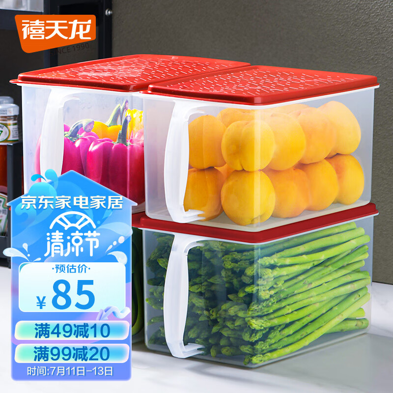 禧天龙冰箱保鲜盒食品级冰箱收纳盒密封盒蔬菜水果冷冻盒大号 6L 4个