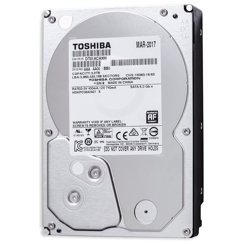 东芝(TOSHIBA) 3TB 64MB 7200RPM 台式机机械硬盘 SATA接口 消费级系列 (DT01ACA300)