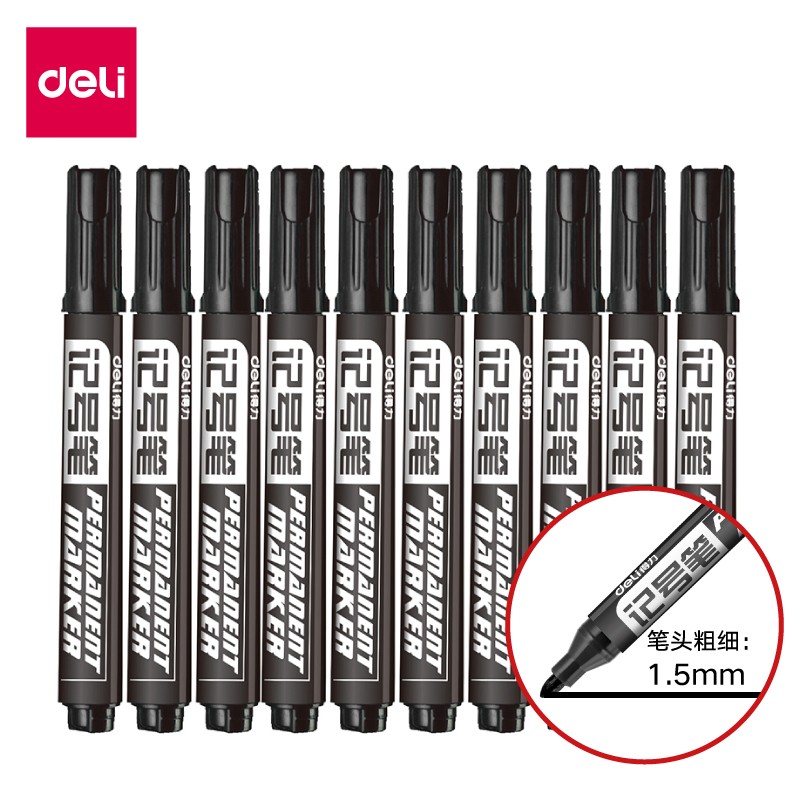 得力（Deli）6881 粗头物流油性记号笔/大头笔 10支/盒 黑色