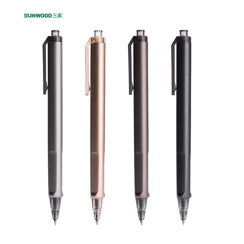 三木(SUNWOOD) 名匠系列 0.5mm按动式中性笔子弹头书写签字笔水笔4支套装 黑色
