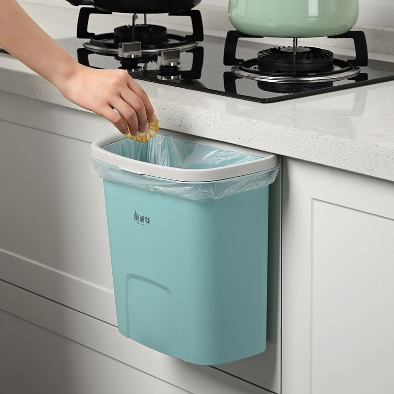 美丽雅 垃圾桶大号厨房卫生间壁挂式带压圈垃圾桶干湿分类清洁桶8L
