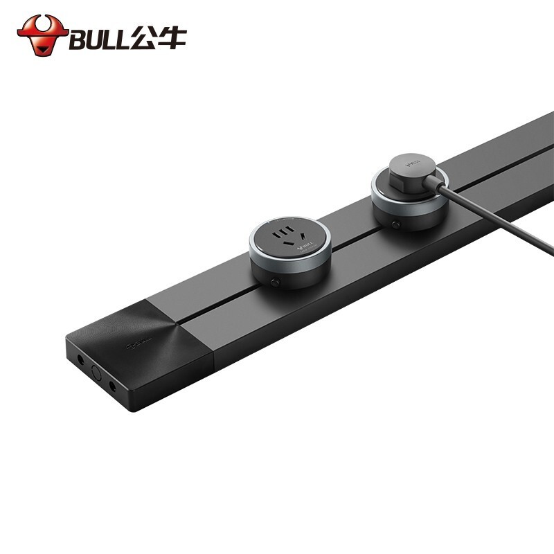 公牛（BULL）可移动墙壁挂式轨道插座/插线板/接线板 多功能明装壁挂款1000mm+5个五孔插座(黑色)