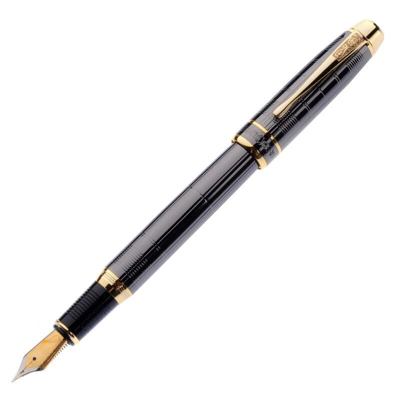 英雄（HERO）钢笔953枪灰色明尖铱金钢笔签字笔时尚商务墨水金属格子纹墨水笔F尖