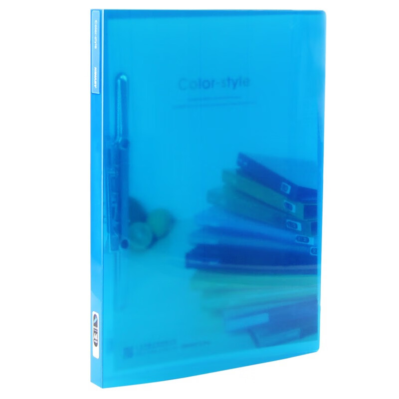 金得利（KINARY）华彩系列文件夹 镜面半透单长强力夹多色可选 AF803 蓝色 12个