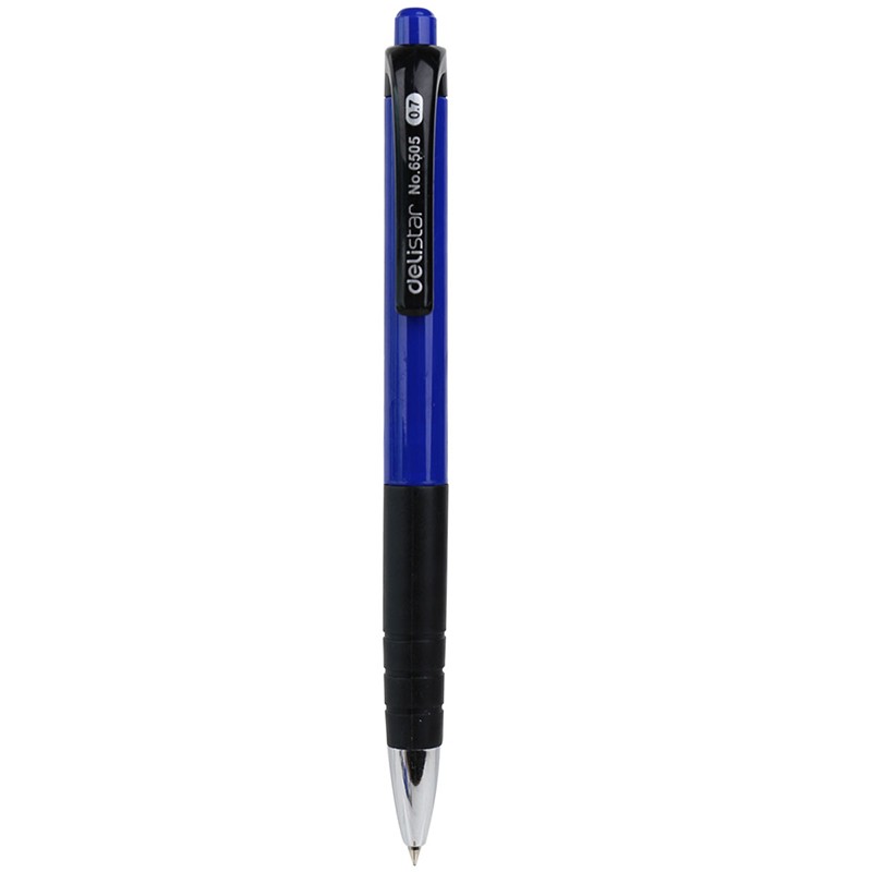 得力（Deli）6505 软胶握手原子笔按动笔 办公用品 蓝色圆珠笔 0.7mm 12支装