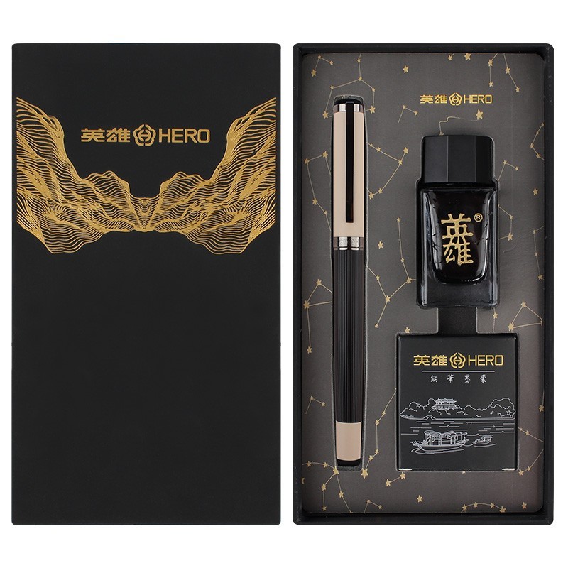 英雄（HERO）钢笔6192 奶白 男女商务个性办公签字笔钢笔礼盒墨水套装
