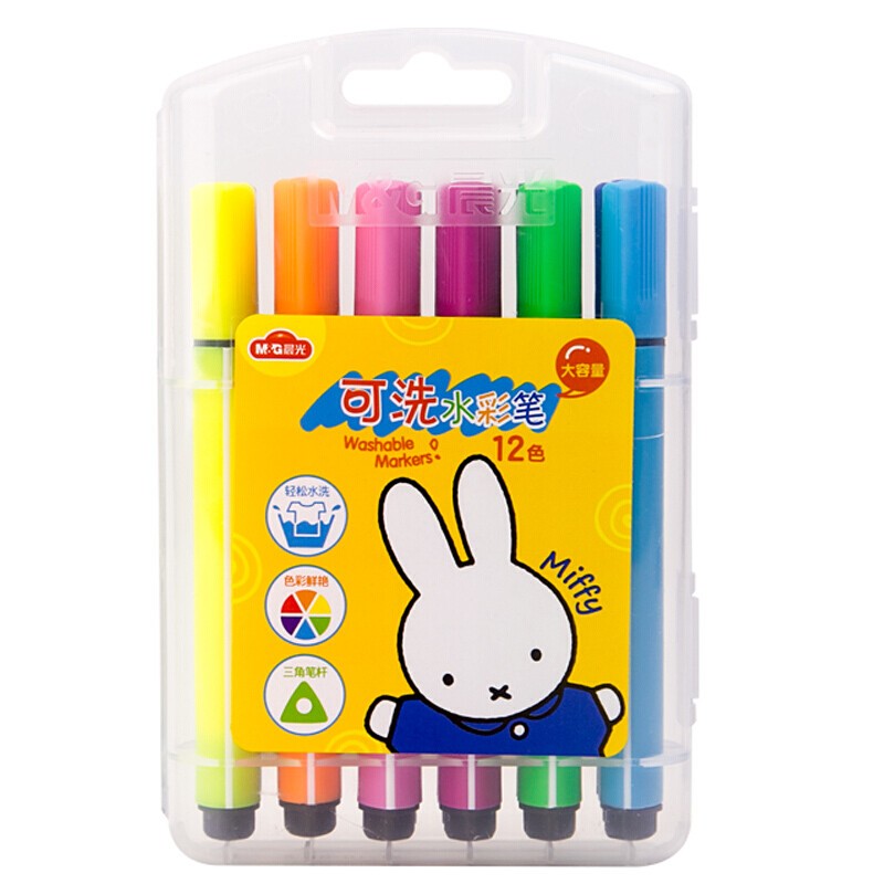 晨光（M&G）儿童绘画涂鸦 美术课必备 三角杆可洗水彩笔米菲12色FCP90181 两盒装