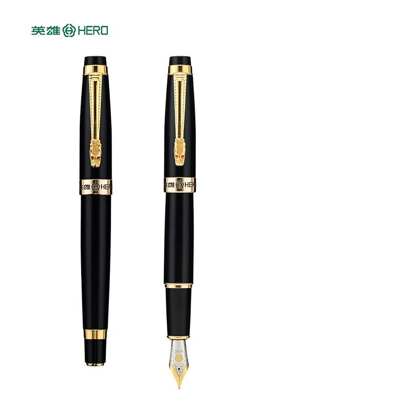 英雄（HERO）钢笔1111黑色（1+2）铱金钢笔组合套墨水笔龙夹明尖
