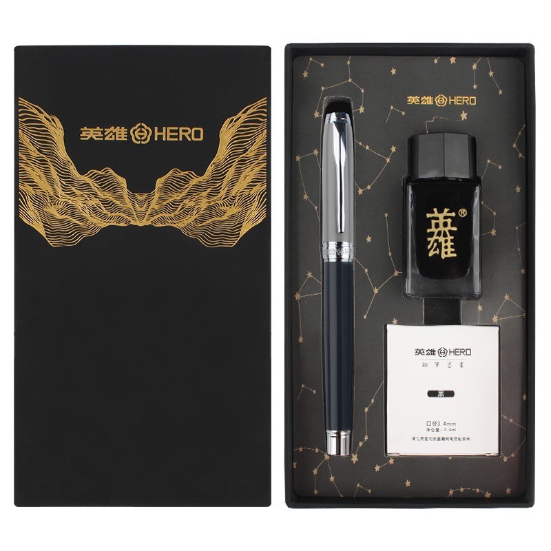 英雄（HERO）钢笔莫兰迪撞色铱金钢笔6055A冬日灰·亮漆商务办公中性签字笔墨水笔
