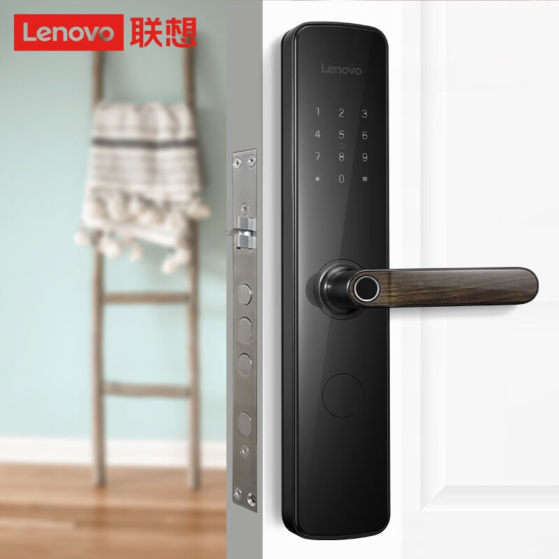 联想Lenovo指纹锁智能家用防盗门密码锁APP远程开锁 智能电子门锁E1 E1幻影黑-标准单机版