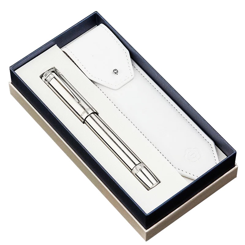 英雄（HERO）钢笔 H718 （10K）金笔创意活塞吸墨商务送礼礼盒套装 银色