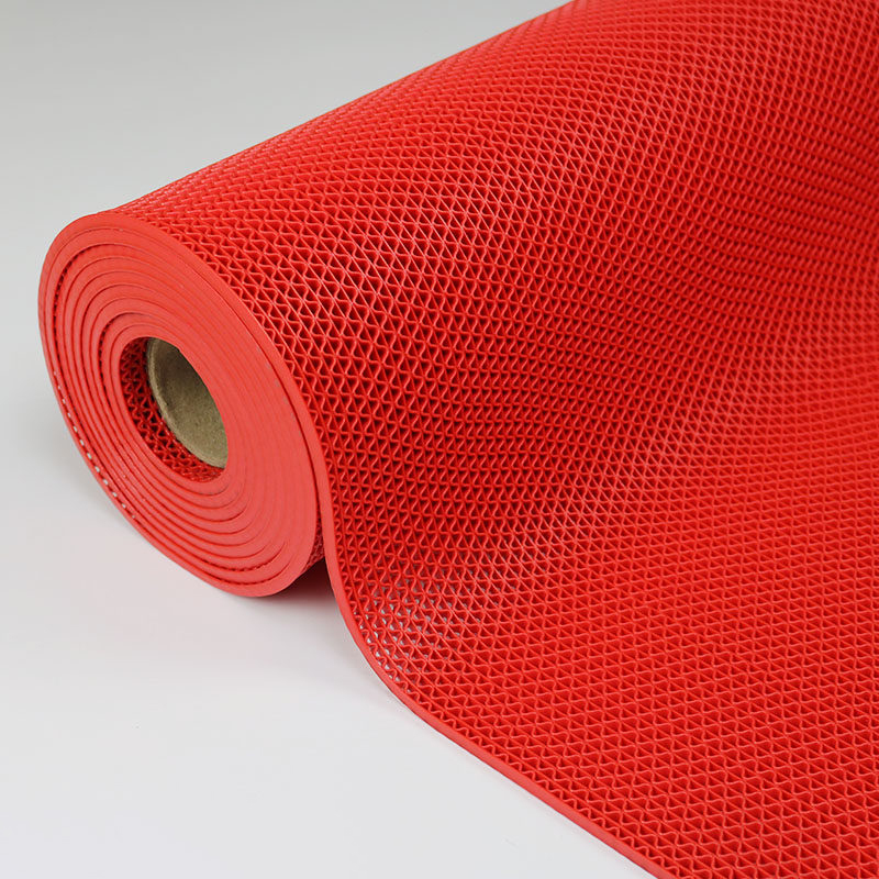 迪茵 防滑垫PVC地垫塑料防水门垫大面积卫生间浴室S型厨房厕所镂空防滑脚垫 普通厚度4.5mm红色0.9米宽 1米长