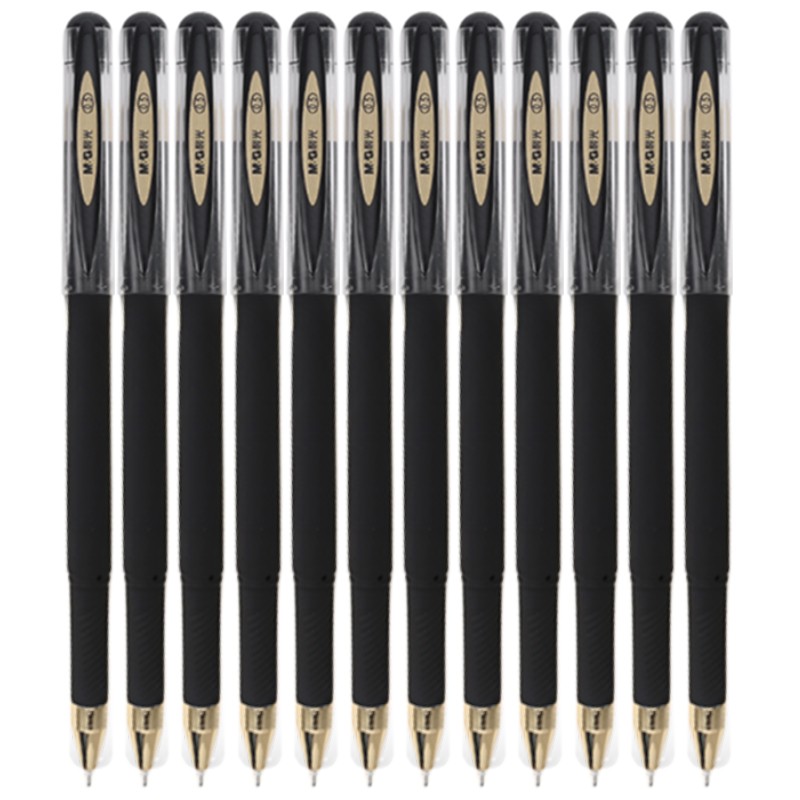 晨光（M&G）黑金系列签字笔水性笔中性笔 办公签字笔 黑色 AGPA4002 全针管拔帽款 0.5mm 12支装