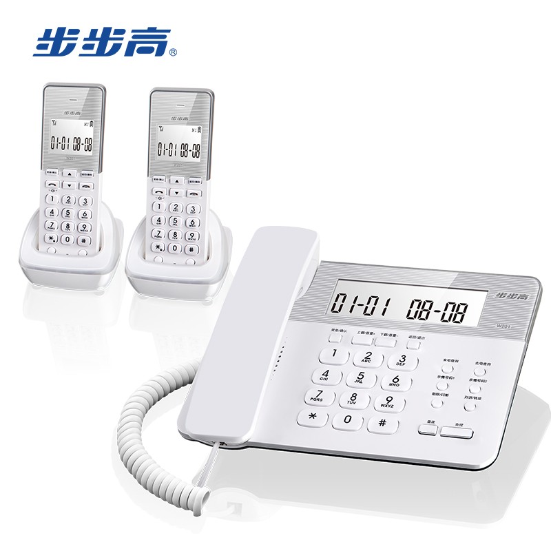 步步高（BBK）无绳电话机 无线座机 子母机 办公家用 白色背光大屏 一键拨号 W201晶莹白 一拖二（两年质保）