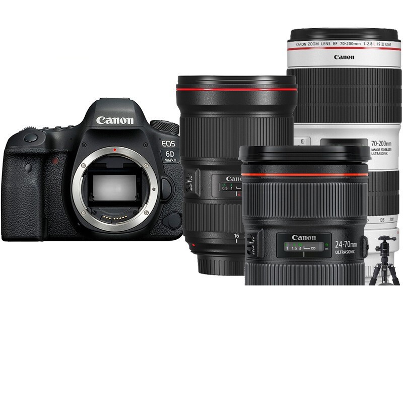 佳能（Canon） EOS 6D Mark II 专业全画幅数码单反相机 16-35+24-70+70-200III套装 套餐四大师摄影礼包