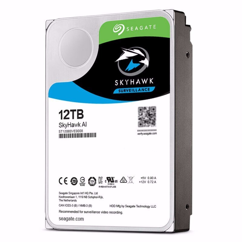 希捷(Seagate)监控硬盘12TB 256MB 7200转 SATA 垂直 机械 PMR CMR 希捷酷鹰AI ST12000VE0008（一年包换）