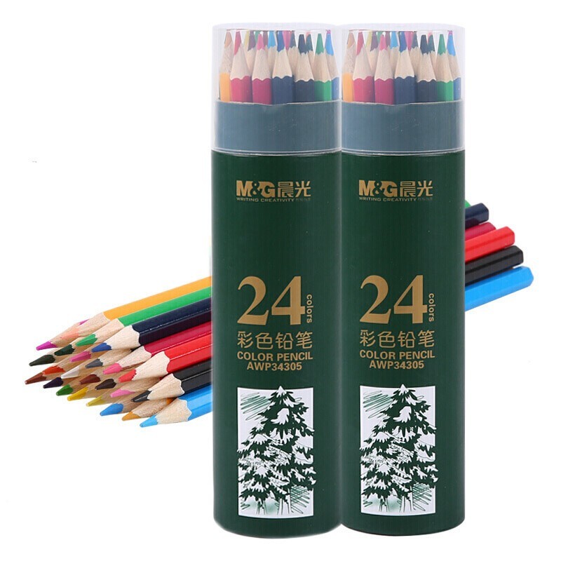 晨光（M&G）AWP34305 24色彩色铅笔水溶性素描彩笔画笔套装手绘油性美术绘画涂鸦素描儿童专业画画 两筒装