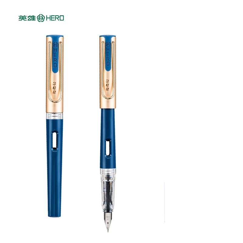 英雄（HERO）钢笔368绅士 蓝色 EF+F 都市时尚办公学生练字钢笔签字笔（附加墨囊*10）铱金礼盒套装
