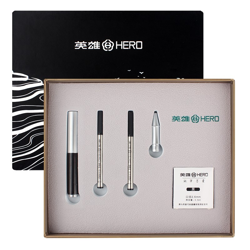 英雄（HERO）钢笔礼盒9385袖珍钢笔原木套装笔二合一（F+宝珠笔） 黑檀