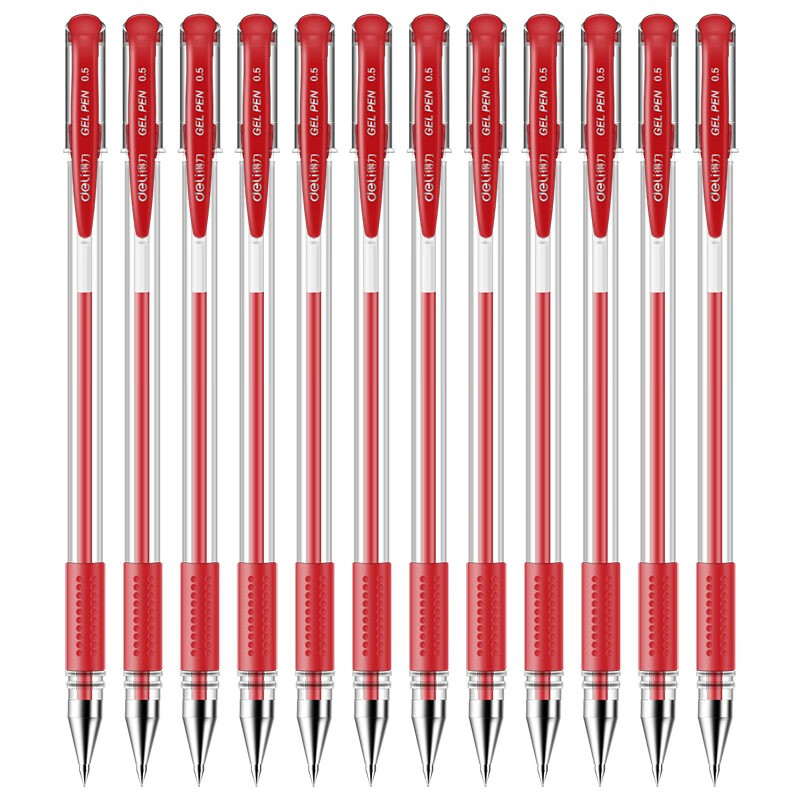 得力（deli）中性笔  红色水笔12支装 红色 6600ES