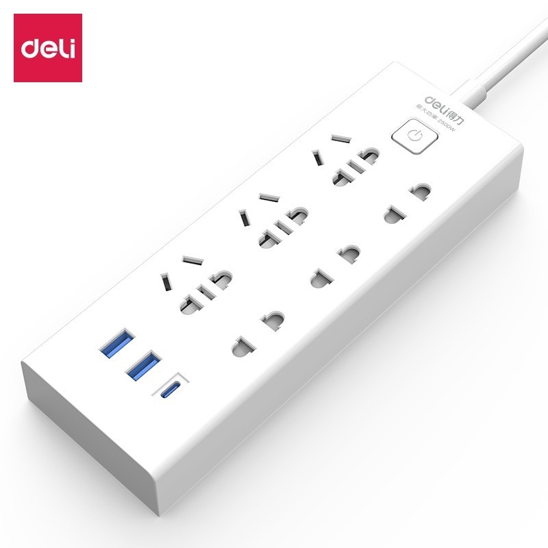 得力（deli）智能USB&Type-C插座  2USB接口+1Type-C接口+6孔 总